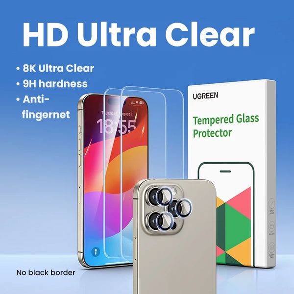 UGREEN Screen Protector For iPhone 16 Pro Full Cover Tempered Glass For iPhone 16 Plus Pro Max Camera Lens Protectors