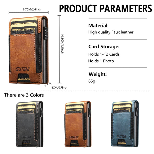 SUTENI Faux Leather For Men Wallet Card Slot Wallet Flip Cover Card Box Pressing The Button Automatically Ejects The Card