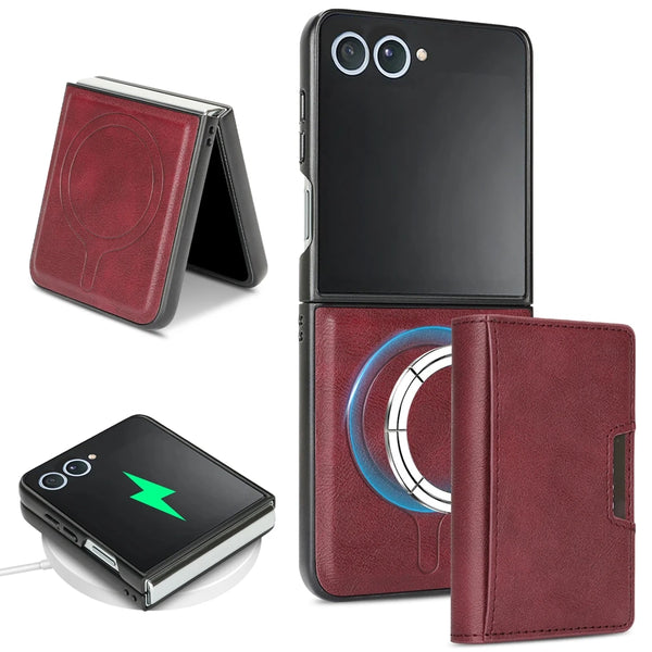 2 In 1 Magnetic Case For Samsung Galaxy Z Flip 7 6 5 4 3 Flip Cover Flip7 Flip6 Flip5 7 Cards Slots Holder Leather Phone Cover