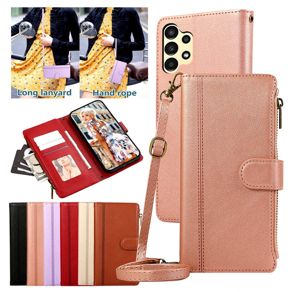 Crossbody Leather Case for Samsung Galaxy A05 A06 A07 A15 A16 A17 A25 A35 A36 A53 A54 A55 A56 A72 A73 4G 5G Wallet Phone Cover
