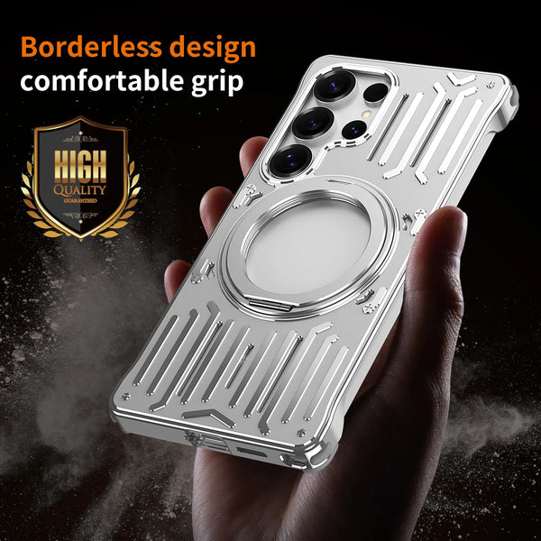 for Samsung Galaxy S23/S24/S25/S26 Ultra & iPhone 17/16/15 Pro Max/Air – luxury METAL  bumper frame Rotating Bracket Stand Heat Dissipation, MagSafe Support, Inner Silicone Protection, Stylish Looks & Super Protection Back Cover