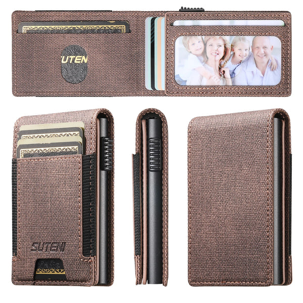 SUTENI Faux Leather For Men Wallet Card Slot Wallet Flip Cover Card Box Pressing The Button Automatically Ejects The Card