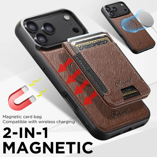 SUTENI Wireless Charging Magnet Phone Case Card Holder Stand Faux Leather For iPhone 17 Pro Max 16 Plus 15 14 13 12