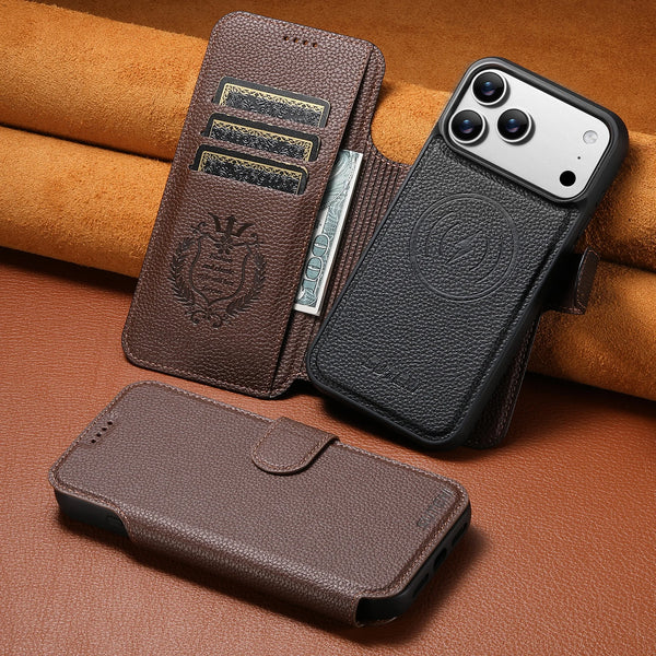 SUTENI Faux Leather Wireless Charging Card Holder Stand Wallet Magnetic Flip Cover Phone Case For iPhone 17 Pro Max 16 15 14 13
