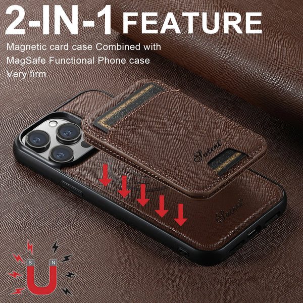 Suteni 2-in-1 Magnetic MagSafe Wireless Charging Case Luxury PU Leather Case for iPhone 17 Pro Max 16 Plus 15 14 13 12
