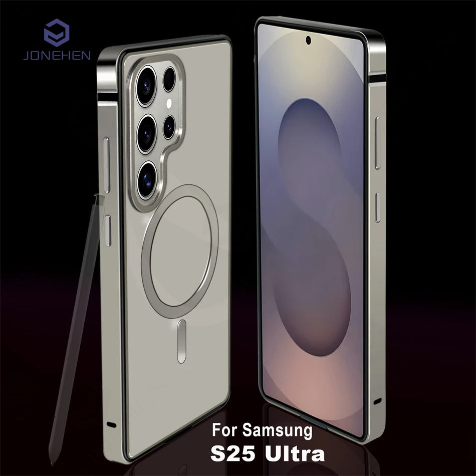 Magnetic Aluminum Metal Frame Case For Samsung Galaxy S25 S26 Ultra S26ultra 5G Hybrid Bumper Alloy Protective Cover For Magsafe