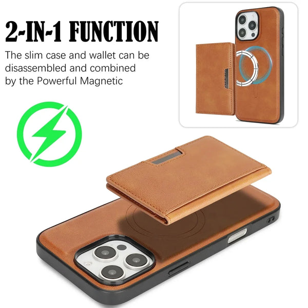2 in 1 Magsafe Leather Case for Iphone 17 16 ProMax 15 Plus 14 Pro Max 13 12 16e iphone17 Air Kickstand Magnetic  Phone Cover