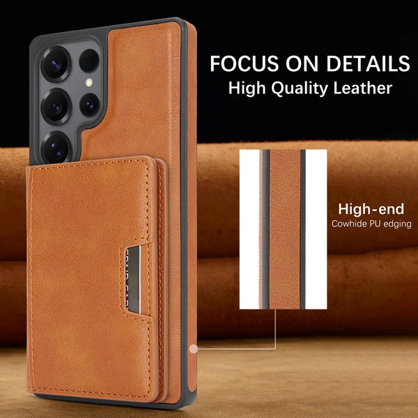 2 in 1 Wireless Charging Leather Case for Samsung Galaxy S25 Ultra S23 Plus S24 S22 Magnetic Cards Holder Card Slots Phone Cover