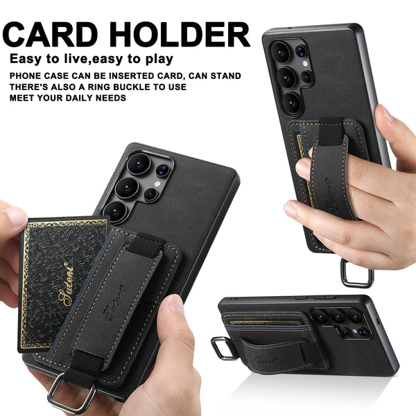 SUTENI PU Leather Phone Case Wrist Strap Ring Buckle Card Holder Stand For Samsung S26Ultra S25Plus S24 S23 S22 Note20