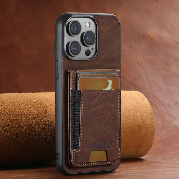 SUTENI Phone holster with card Wallet phone case PU leather For iPhone 17 Pro Max 16 15 Plus 13 12 11 XR Black/blue/brown