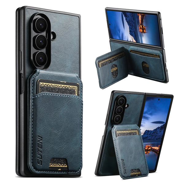 SUTENI Faux Leather Oil Wax Smooth Surface Phone Case Card Holder Stand For Samsung Galaxy Z Fold 7 6 5