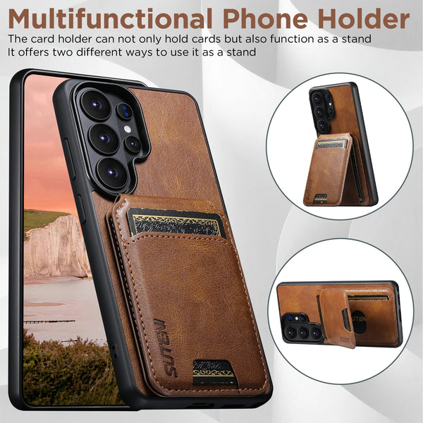 SUTENI Luxury Faux Leather Oil Wax Smooth Surface Phone Case Card Holder Stand For Samsung Galaxy S26 Ultra S25 Plus S24 S23
