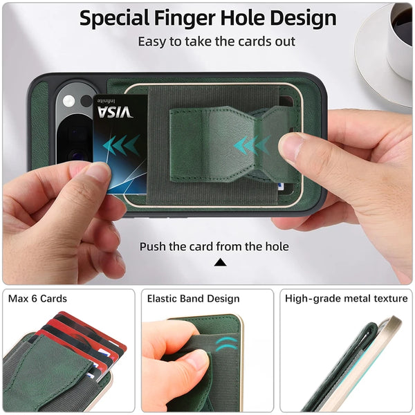 2 in 1 Leather Case For Google Pixel 9 9A 9Pro 10 Pro 10Pro XL Wireless Charging Cards Slots Holder Kickstand Phone Cover