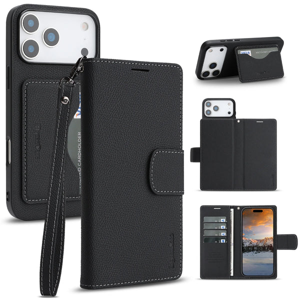 2 in 1 Leather Wallet Case for Iphone 17 Promax 17e 16e 16 Pro Max 15 Plus 14 13 12 Cash Card Slots Phone Cover WIth Hand Strap