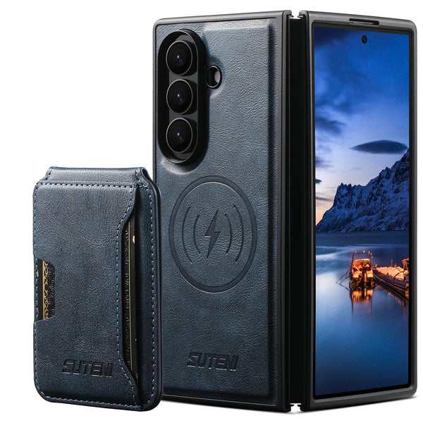 SUTENI Magnet Wireless Charging Luxury Faux Leather Phone Case Card Holder Stand For Samsung Galaxy Z Fold 7 6