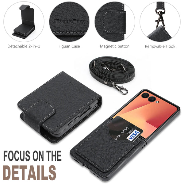 2 in 1 Crossbody Leather Wallet Case for Samsung Galaxy Z Flip 7 Fe 6 5 4 3 Fe Flip7 Flip6 Flip5 Flip4 Card Slots Phone Cover