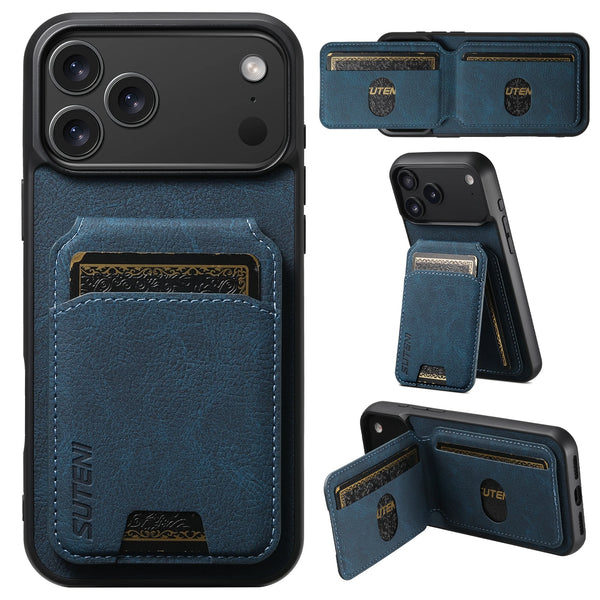 SUTENI Luxury Faux Leather Stand Card Holder Phone Case Frosted Feel For iPhone 17 Pro Max 16 Plus 15 14 13 12