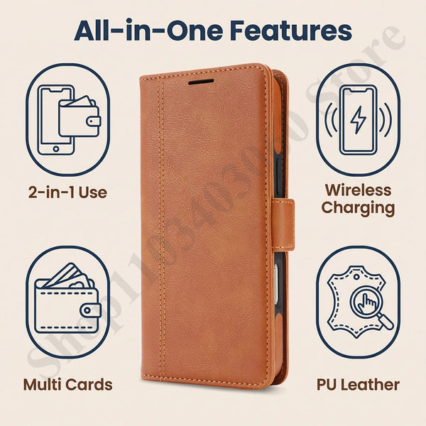 2 in 1 Leather Wallet  Flip Case for IPhone 17 Air Promax 16 Pro Max 15 Plus 14 Pm 13 12 Magsafe Card Slots Holder Phone Cover