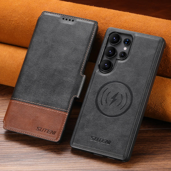 Faux Leather Wireless Charging Card Holder Stand Wallet Magnetic Flip Cover Phone Case For Samsung Galaxy S26 Ultra S25 S24 S23