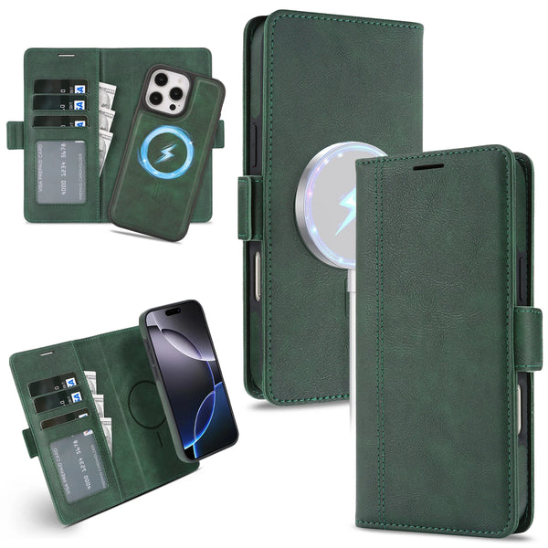 2 in 1 Magnetic Leather Case for IPhone Air 17 Promax 16 Pro Max 15 Plus 14 Pro 13 12 16e Magsafe Wallet Card Holder Phone Cover