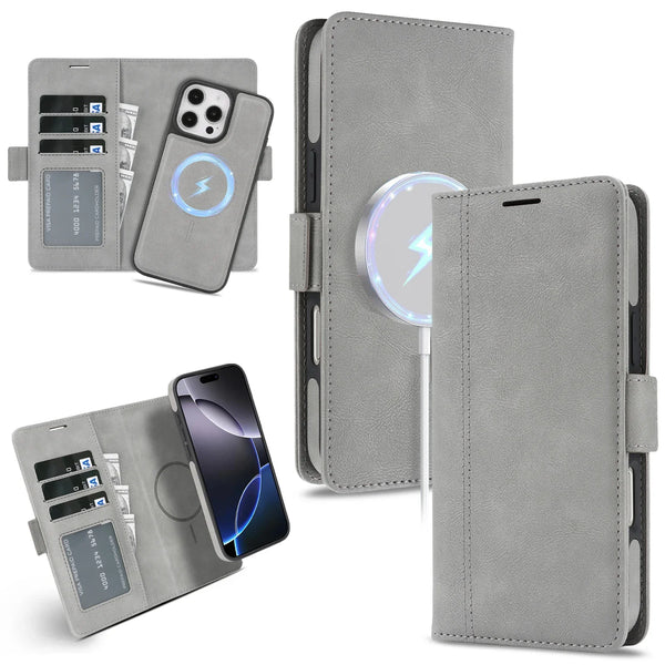2 in 1 Magnetic Leather Case for IPhone Air 17 Promax 16 Pro Max 15 Plus 14 Pro 13 12 16e Magsafe Wallet Card Holder Phone Cover