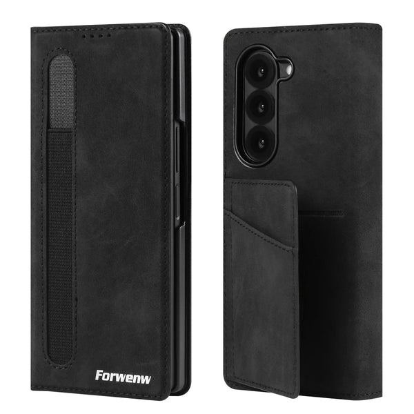 Leather Case For Samsung Galaxy Z Fold 7 6 5 4 3 Fold7 Fold6 Fold5 Fold4 Card Slots Cards Holder Kickstand Phone Cover