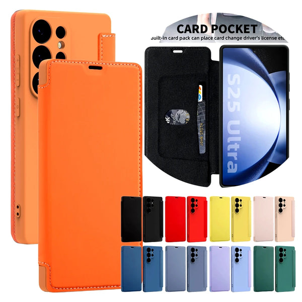 Soft Silicone Flip Case for Samsung Galaxy S25 Ultra S24 Plus S23 S22 S25U S24U S23U Cards Holder Card Slots Phone Case