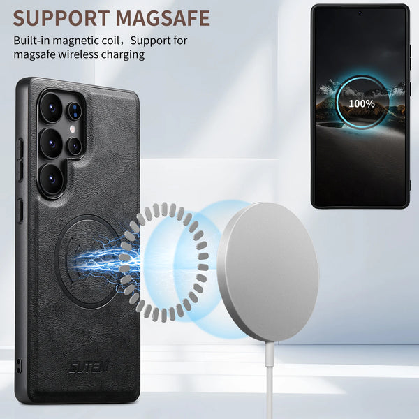 SUTENI Frosted Feel PU Leather Magnet Wireless Charging Phone Case For Samsung S26 Ultra S25 S24 S23 S22