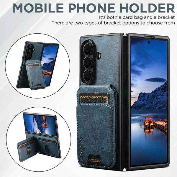SUTENI Faux Leather Oil Wax Smooth Surface Phone Case Card Holder Stand For Samsung Galaxy Z Fold 7 6 5