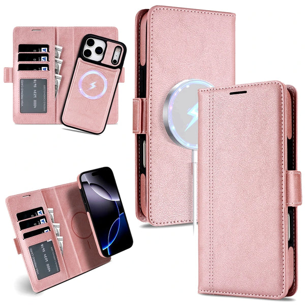 2 in 1 Leather Wallet Case For iPhone 17 Promax Air 16 Pro Max Plus iphone17 17pro PM Wireless Charging Card Slots Phone Cover