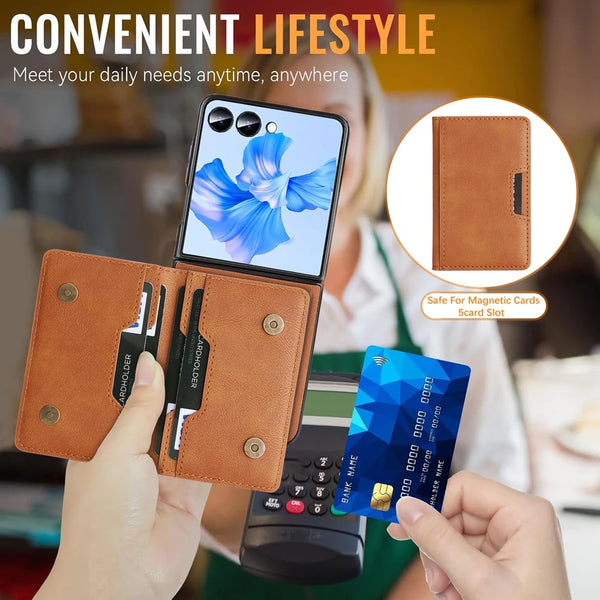 2 In 1 Magnetic Leather Case For Samsung Galaxy Z Flip 7 6 5 4 3 Cards Holder Card Slots Kickstand Wireless Charging Phone Cover