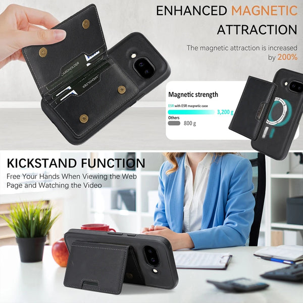 2 in 1 Magnetic Leather Case for Google Pixel 9 10 Pro 9A 9pro 10Pro XL Card Slots Cards Holder Wireless Charging Phone Cover