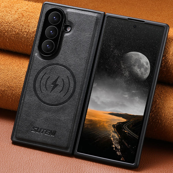 SUTENI Frosted Feel Faux Leather Magnet Wireless Charging Phone Case For Samsung Galaxy Z Fold 7 6