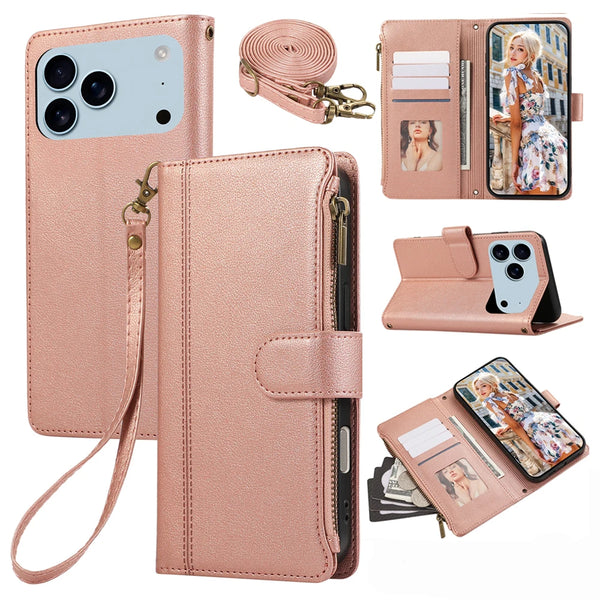 Crossbody Leather Case for iphone 17 Promax Air 16 Pro Max 15 Plus 14 13 12 iphone17 Iphone16 Card Slots Wallet Phone Cover