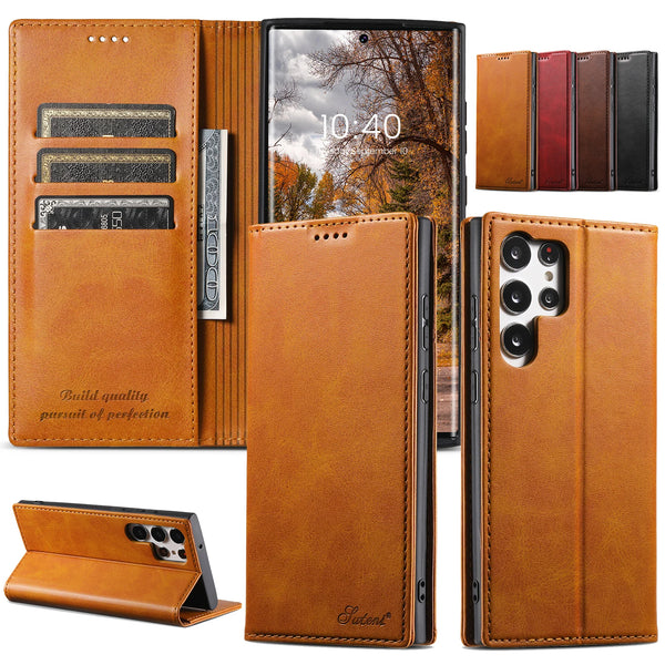 SUTENI Faux Leather Card Holder Stand Wallet Magnet Flip Cover Phone Case For Samsung S26 Ultra S25 Plus S24 S23 S22 Note20