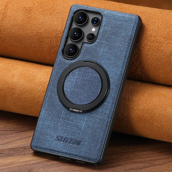 SUTENI Magnet Wireless Charging Phone Case Faux Leather 360° Rotating Stand Ring Buckle For Samsung Galaxy S26Ultra S25 S24 S23
