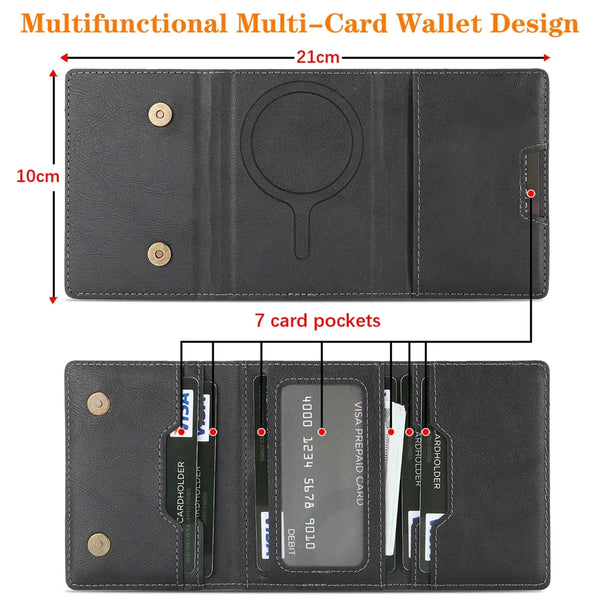 Magnetic Cards Slots Bag For Samsung iphone 16 15 14 13 12 11 Xiaomi Google Phone Kickstand Cards Holder for All Smartphones