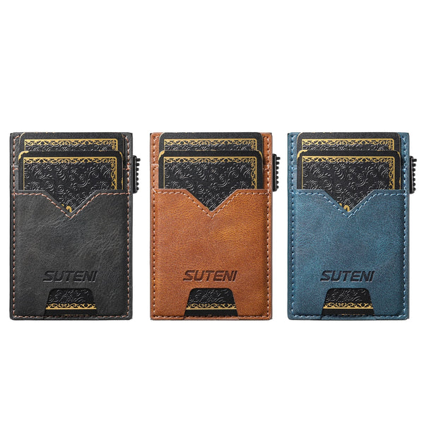 SUTENI Card Slot Wallet  Faux Leather Card Box Pressing The Button Automatically Ejects The Card