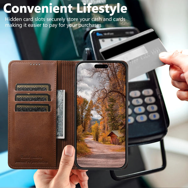 Flip Leather Wallet Case For iPhone 17 Promax Air 16 16e Pro max 15 Plus 14 13 12 Shockproof Card Slots Kickstand Phone Cover