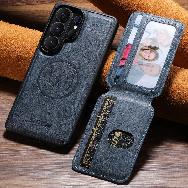 SUTENI Magnet Wireless Charging Luxury Faux Leather Phone Case Card Holder Stand For Samsung Galaxy S26 Ultra S25 S24 S23 S22