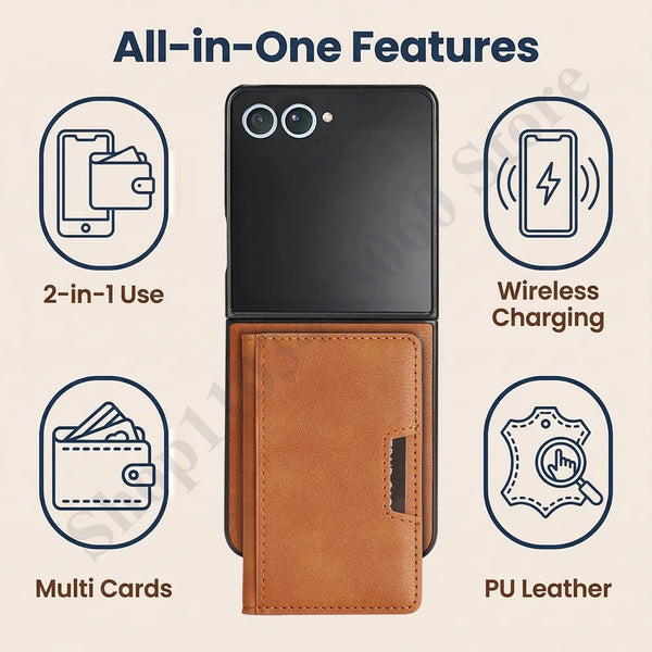 2 in 1 Leather Case For Samsung Galaxy Z Flip 7 6 5 4 3 Flip7 Fe Flip6 Flip5 Flip4 Flip3 Magnetic Wireless Charging Phone Cover