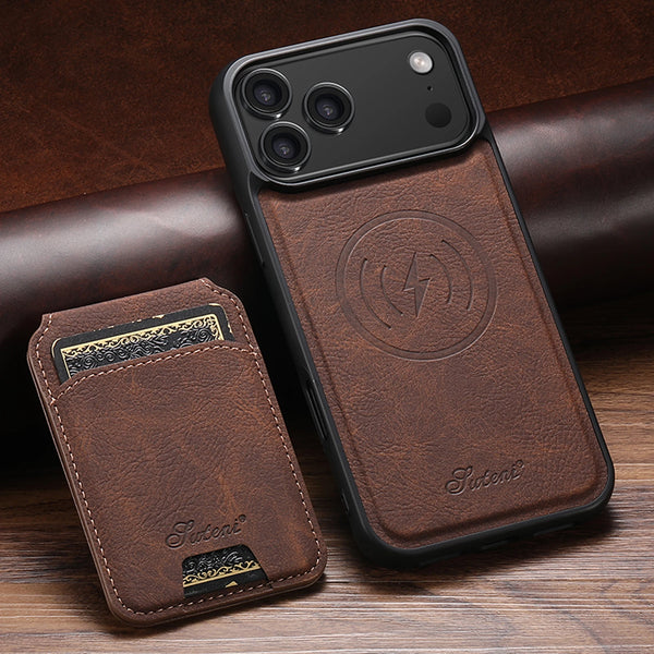SUTENI Wireless Charging Phone Case Magnet Card Holder Stand Faux Leather For iPhone 17 Pro Max Air 16 Plus 15 14 13 12