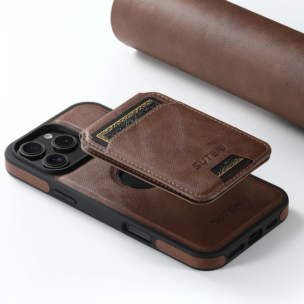 SUTENI Faux Leather Phone Case Wireless Charging Magnet Card Holder Stand Smooth Surface 2-in-1 For 17 Pro Max 16 Plus 15 14 13