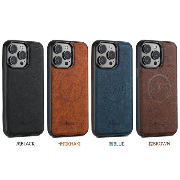 SUTENI PU Leather Compatible Wireless Charging Case Luxury Phone Case for Men For iPhone 12 13 14 15 Plus 16 Pro Max