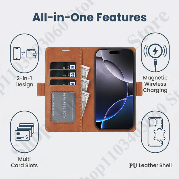 2 In 1 Leather Flip Case For Google Pixel 9 9pro 9A 10 10pro Pro XL 10A Cash Card Slots Holder Wireless Charging Phone Cover