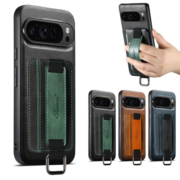 Leather Case For Google Pixel 10 10Pro 9 9ro 8 8A 8Pro XL Pro 7 7A 7Pro Card Slots Cards Holder Hand Hold Wristband Phone Cover