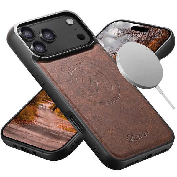 SUTENI Lichee Pattern Luxury Faux Leather Phone Case Magnet Wireless Charging For iPhone 17 Pro Max 16 Plus 15 14 13 12