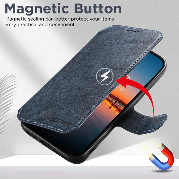 SUTENI Faux Leather Wireless Charging Card Holder Stand Wallet Magnetic Flip Cover Phone Case For iPhone 17 Pro Max 16 Plus 15