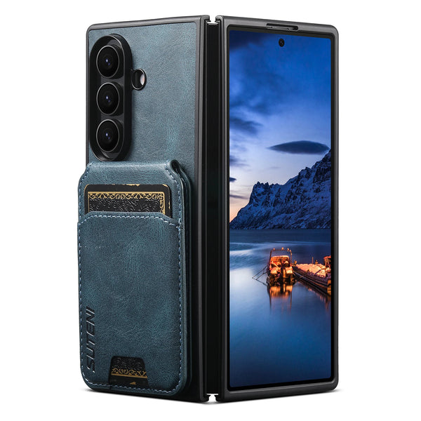 SUTENI Faux Leather Oil Wax Smooth Surface Phone Case Card Holder Stand For Samsung Galaxy Z Fold 7 6 5