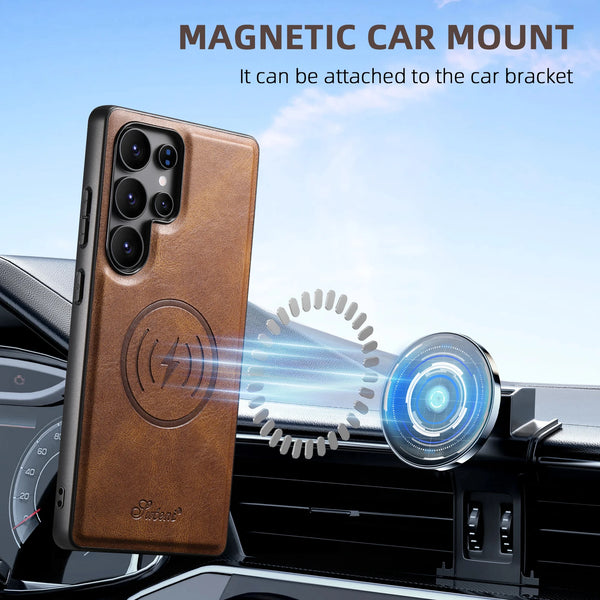 SUTENI Luxury Faux Leather Oil Wax Phone Case Magnet Wireless Charging For Samsung Galaxy S26 Ultra S25 Plus S24 S23 S22 Note20